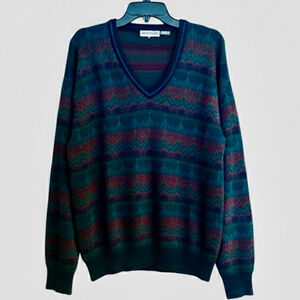 Vintage Italian Knit Sweater XL Retro Abstract Pattern Coogi Style Minimalist